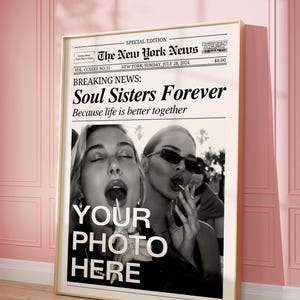 Impresión de periódico personalizada, póster personalizado para mejores amigas, regalo retro de cumpleaños para mejores amigas, póster BFF, regalo de amistad (descarga digital)