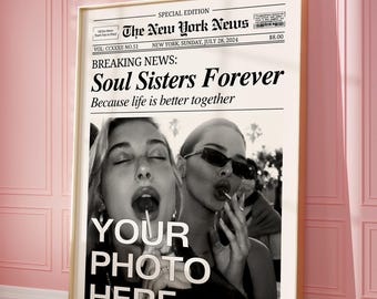 CUSTOM Newspaper Print, Personalized Best Friends Poster, Retro Bestie Birthday Gift, BFF Poster, Friendship Gift  (Digital Download)