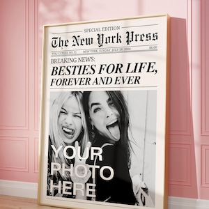 CUSTOM Newspaper Print, Personalized Best Friends Print, Retro Bestie Birthday Gift Friendship Girl Dorm Room Decor, Digital Download