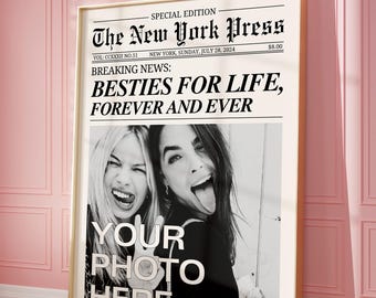 CUSTOM Newspaper Print, Personalized Best Friends Print, Retro Bestie Birthday Gift Friendship Girl Dorm Room Decor, Digital Download