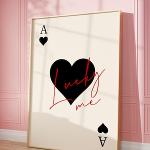 Trendy Asso di cuori stampa Lucky You Poster Trendy Retro Wall Art Retro Trendy Estetica Stampa Carta da gioco Poster Preppy y2k Room Decor