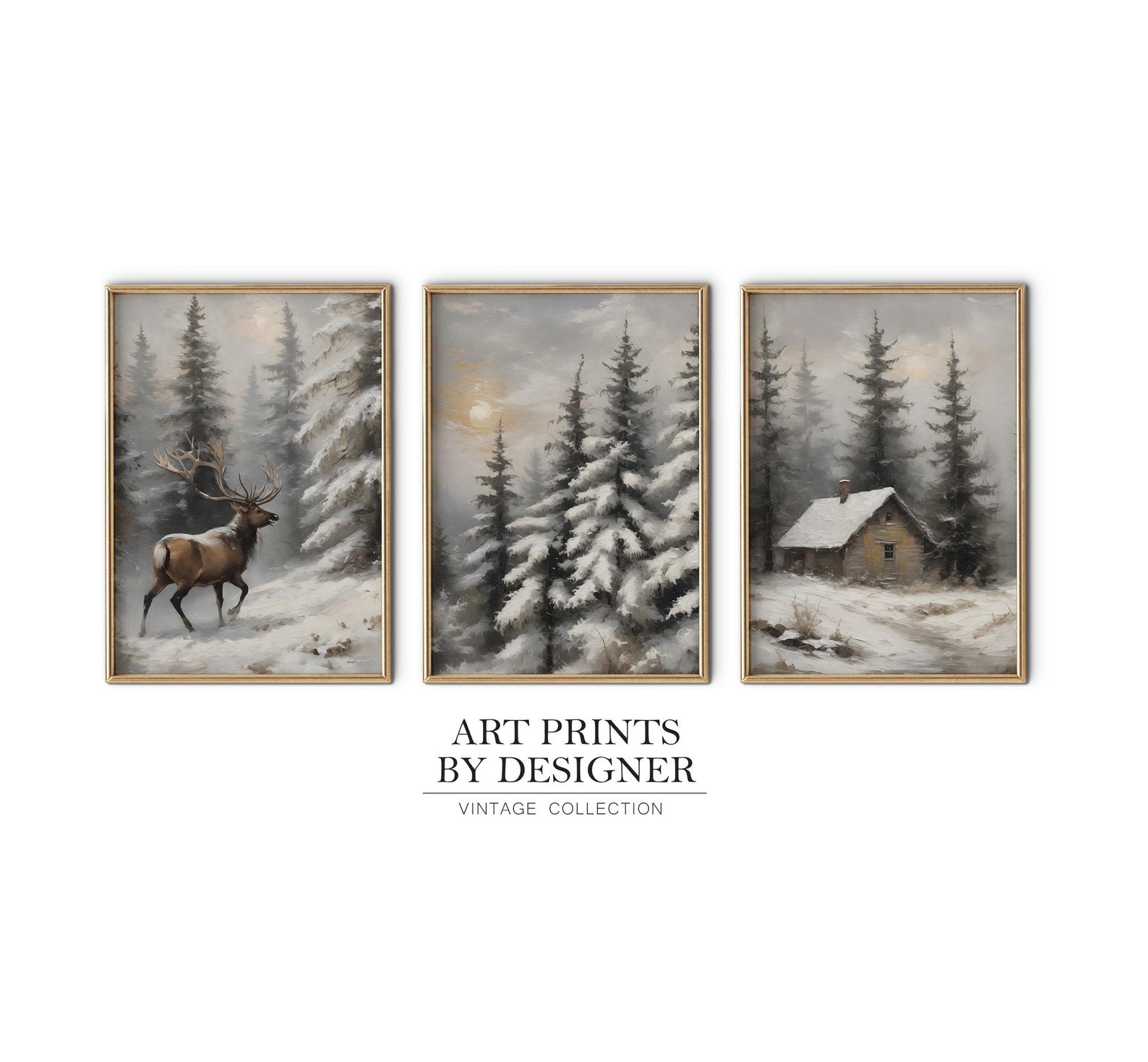 Christmas Print Set of 120+, Winter Wall Art Bundle Printable Vintage ...