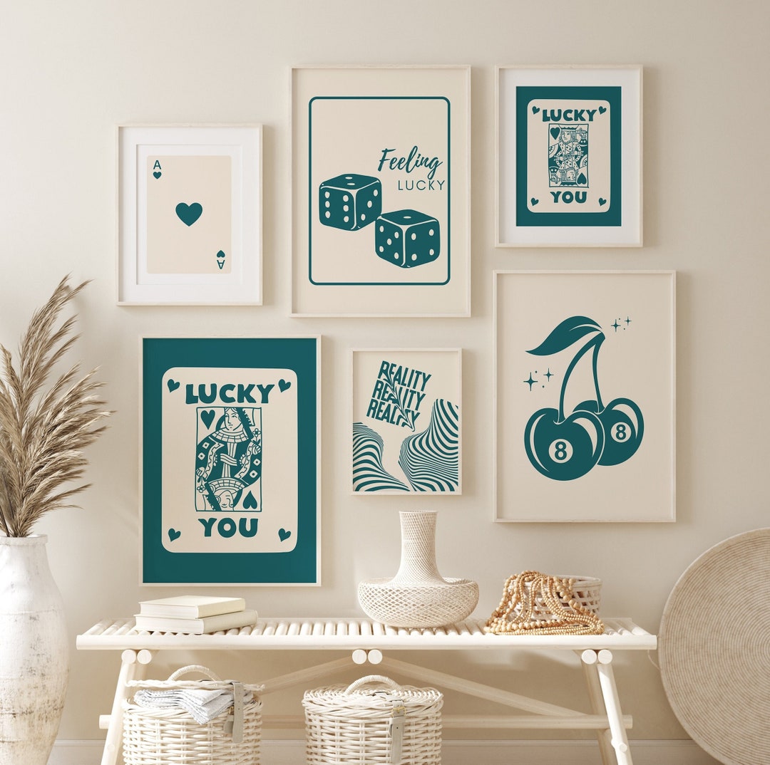 アート・デザイン・音楽 Atticus torre Bright Ideas Turquoise Trendy Retro Wall Art Set of 6, Lucky You Poster, Retro