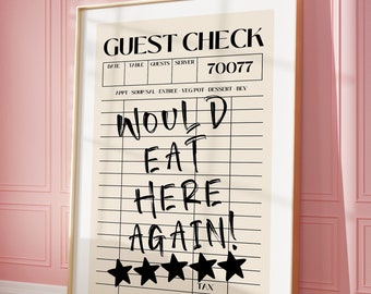 Guest Check Print Trendy Wall Art, Chef era lindo comería aquí otra vez, cocina moderna pared arte comedor cartel estético descarga DIGITAL
