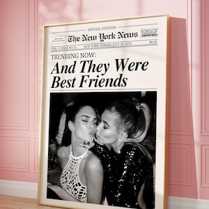 Custom Newspaper Print, Personalized Best Friends Poster, Retro Birthday Gift for Her, Girl Dorm Wall Decor, Digital Download