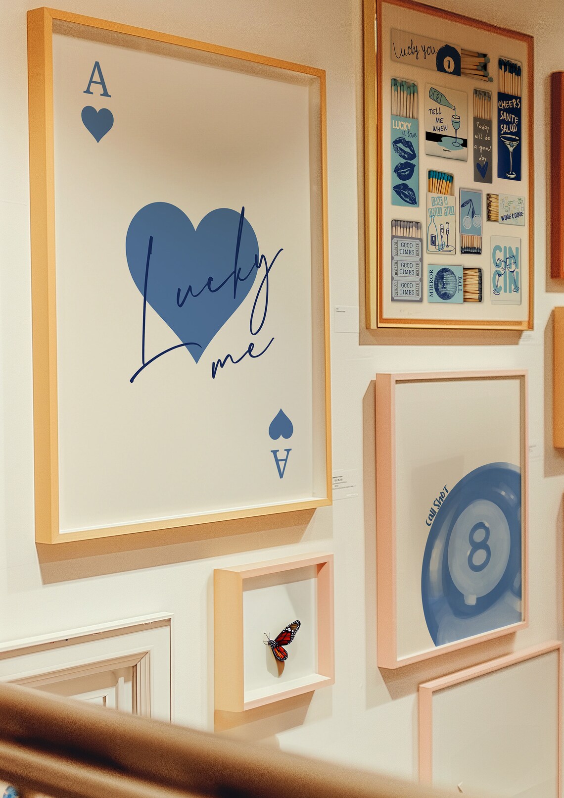 Vintage Blue Matchbox Print Trendy Ace of Hearts Print Set of 3 Lucky ...