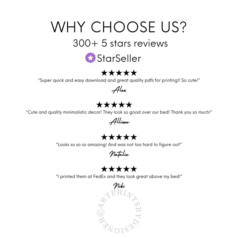 May include: A screenshot of a website with a testimonial section. The text reads "WHY CHOOSE US? 300+ 5 stars reviews" and features a star seller badge. The section includes four customer reviews with five-star ratings and quotes from customers.