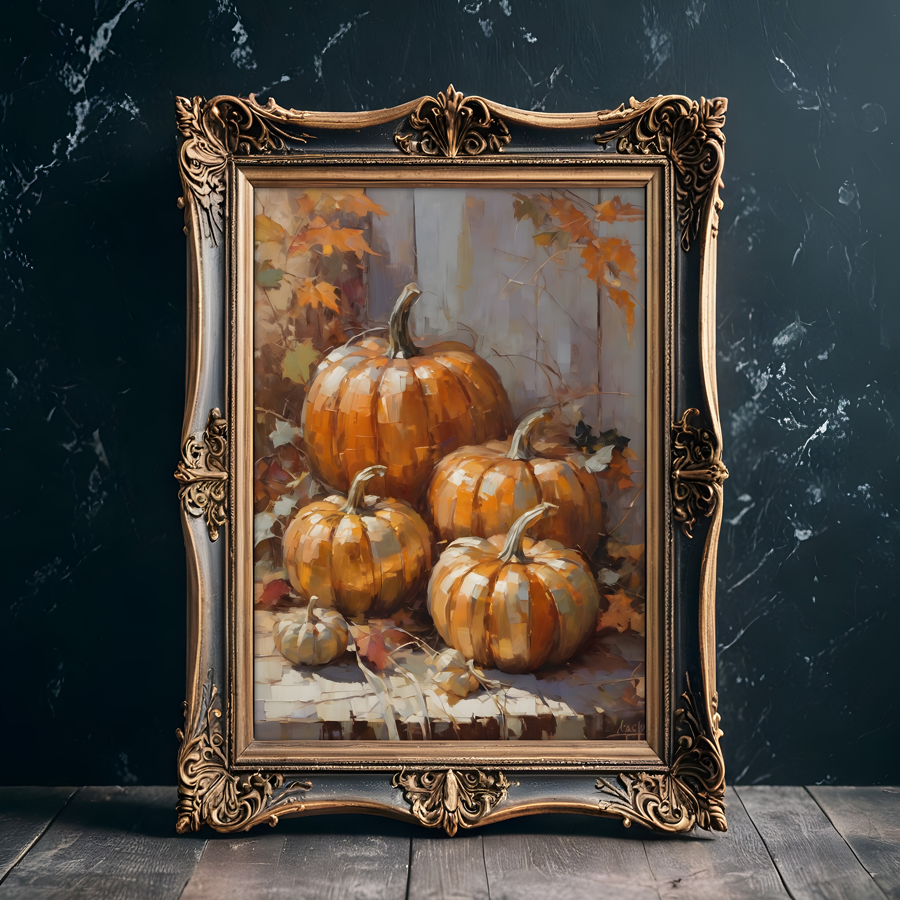 Moody Fall Vintage Halloween Wall Art Print, Pumpkin Still Life ...