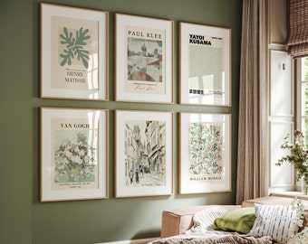 Sage Green Wall Art Print Set Vintage Gallery Wall Art Modern Prints Wall Art Set Abstract Poster Eclectic Wall Art Green Floral Prints