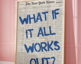 Wat als het allemaal lukt Retro krant afdrukken Trendy Wall Art typografie Poster appartement esthetische afdrukbare Wall Art, digitale download