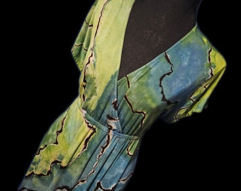Grande robe longue tie-dye pour adulte, géode inversée verte, robe longue tie-dye, prête à être expédiée, tie-dye inversé, émeraude, bleu sarcelle, bleu