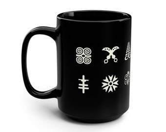 Chefao Adinkra Strength and Courage, Black Mug, 15oz