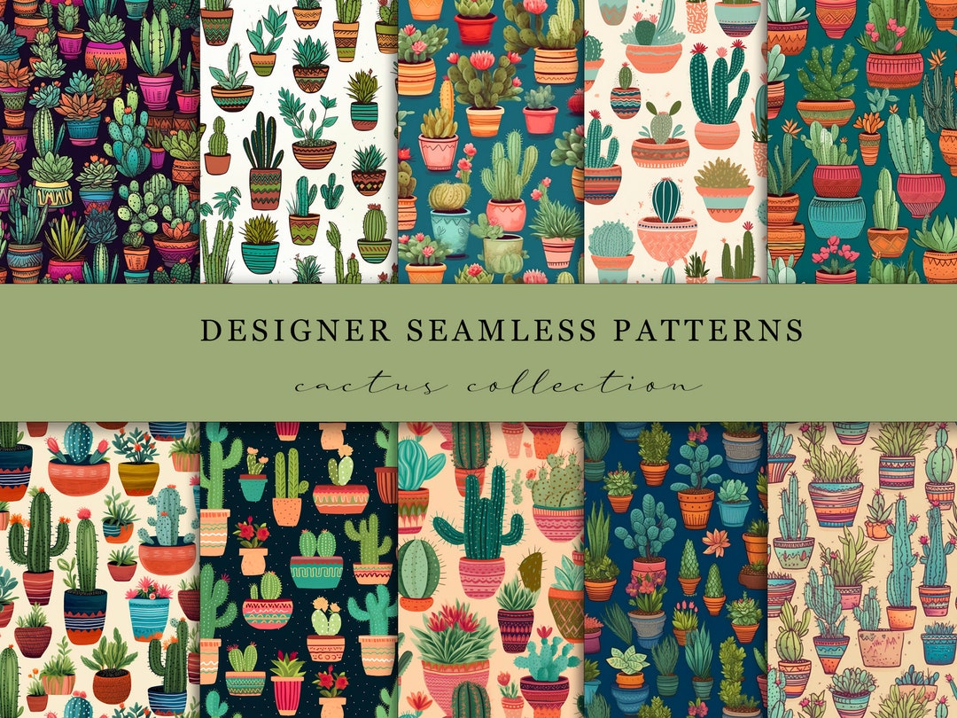 Cactus Collection Designer Seamless Patterns || Seamless Patterns ...