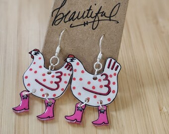 Funky Chicken Earrings, Chicken Earrings