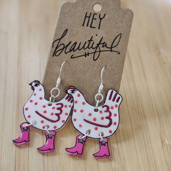 Funky Chicken Earrings, Chicken Earrings