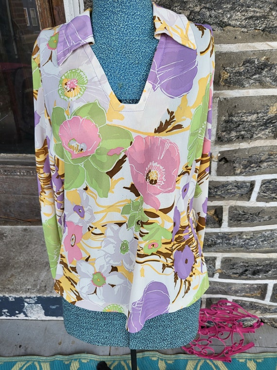 Cool 70's Sherbert Colored Abstract Floral Print S