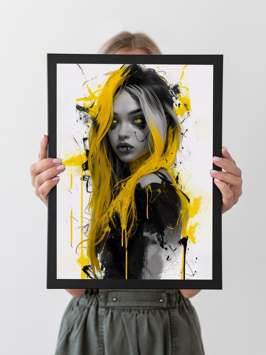 Yellow-black Splatter Hair Punk Girl Monochromatic Depth, Free ...