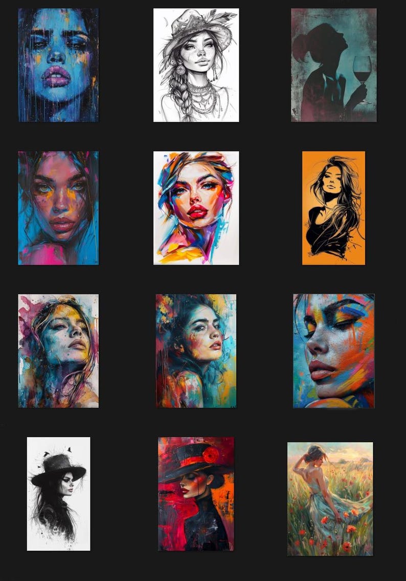 Abstract Woman Portraits , Colorful Wall Art Canvas (PNG Digital ...