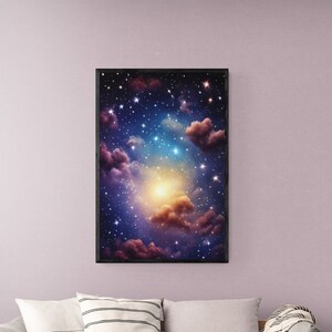 Nubes Cósmicas / Ilustraciones originales del cartel / Decoración espacial enmarcada