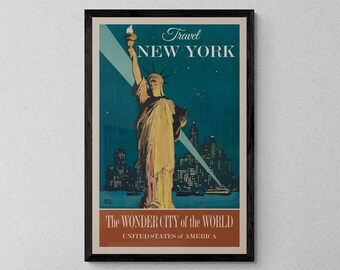 Vintage New York City Statue of Liberty Travel Poster - Etsy