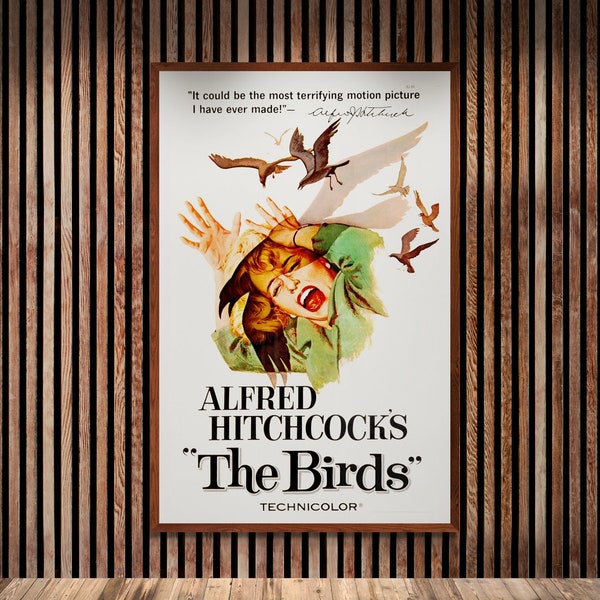 Cartel de la película vintage de The Birds / Película de Alfred Hitchcock / Arte de aves / Decoración cinematográfica clásica / Arte del cartel de Hollywood