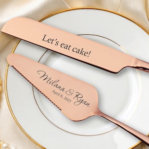 Rose Gold Wedding Cake Cutting Set, Personalized Knife Server with Names & Date, Engraved Bridal Gift, Keepsake for Wedding Reception