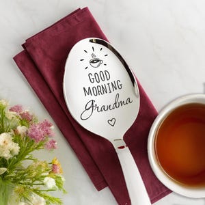 Good Morning Grandma - Engraved Custom Spoon Gift for Grandma, Cute Present for Coffee Lovers, Unique Gift Idea, Personalized Spoon for Her