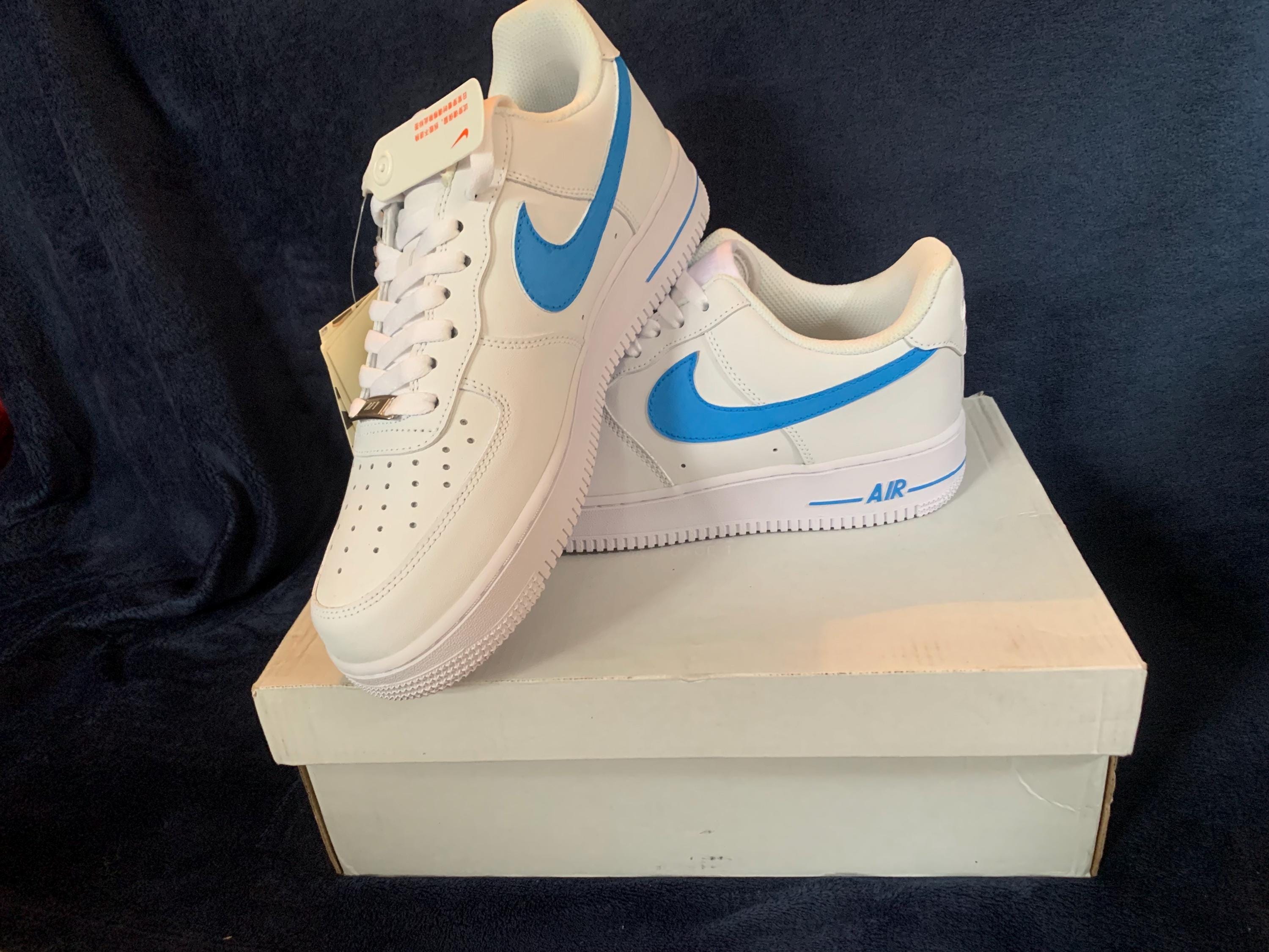 white air forces with blue check