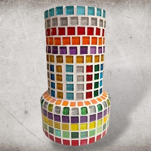 Handmade Mosaic Glass Flower Vase, Boho Home Decor
