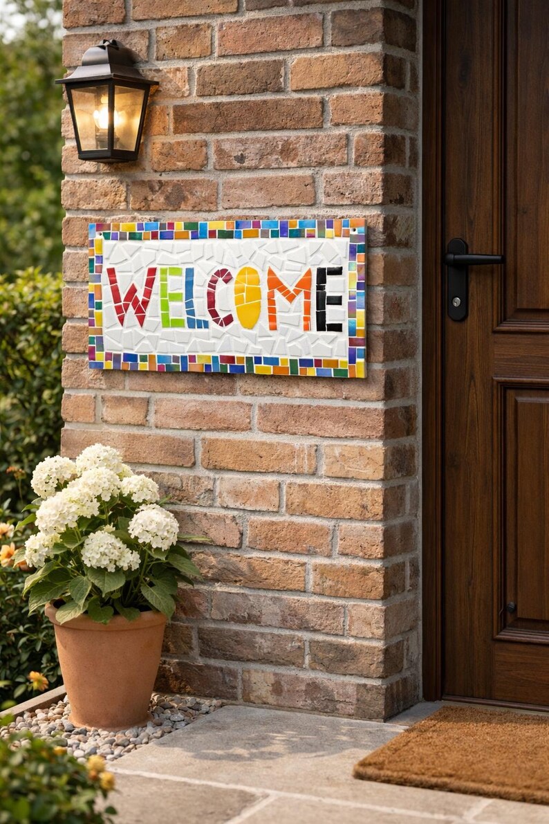 Welcomesign Decore Handmade Mosaic WELCOME Sign | Colorful Front Door Decor | Gift Ideas ...