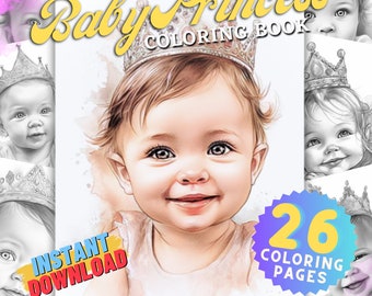 Baby Princess Coloring Book, for adults & kids - Instant Download + cover book - Grayscale Coloring Page -Gift- Printable PDF