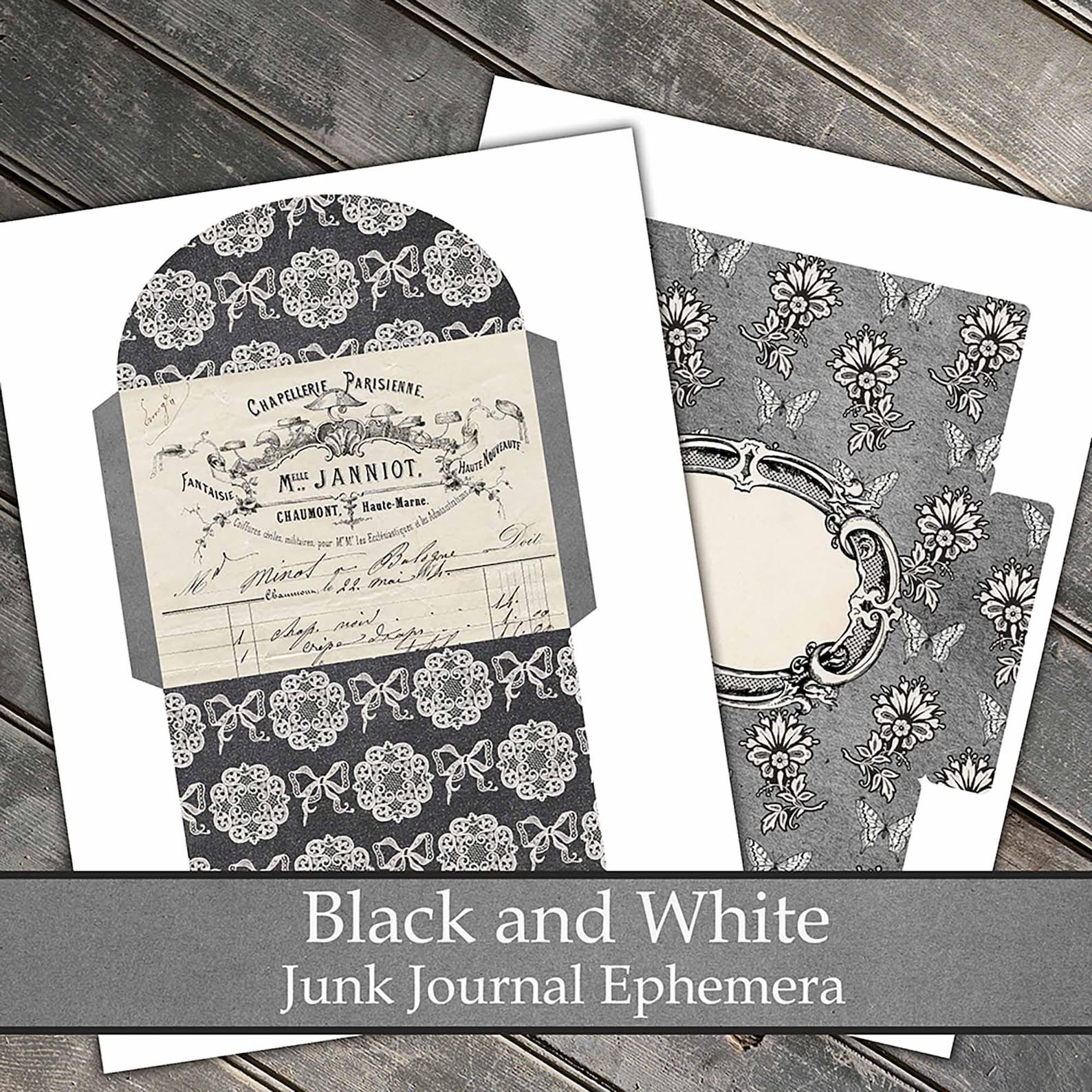 Black and White Ephemera, Junk Journal Pages, Printable Ephemera ...