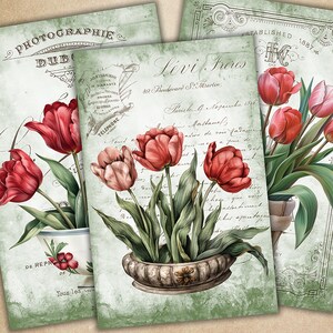 Bloemenkaarten, Junk Journal Pagina's, Junk Journal Kit, Tulpen, Bloemen, Lente, Tuin, Ephemera Digitale Papers Set, Junk Journaling, Scrapbook