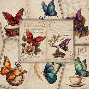 Butterflies Junk Journal Papers, Ephemera Digital Papers, Butterfly Ephemera, Printable Scrapbook Papers, Printable Butterfly Junk Journal