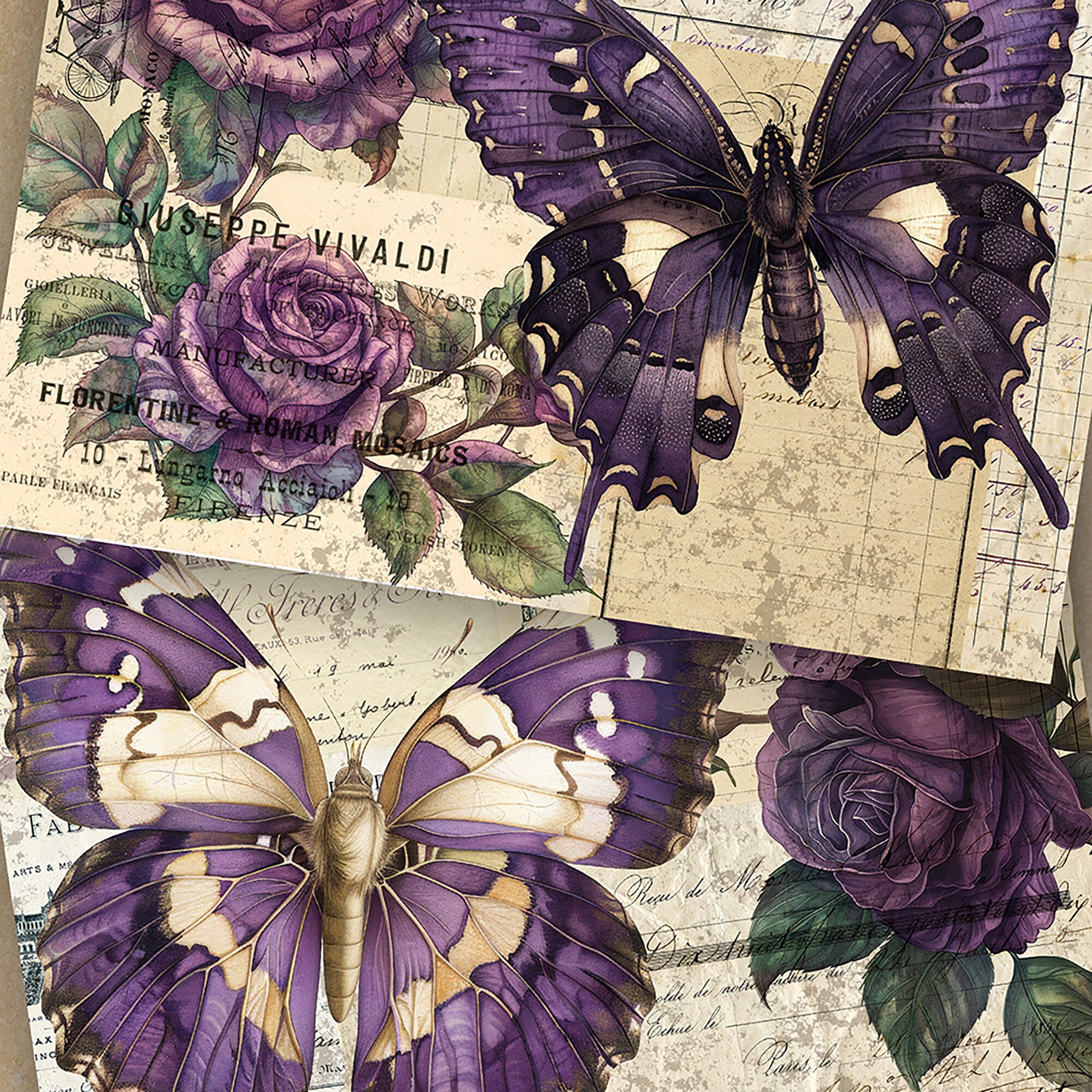 Butterfly Collage Junk Journal Pages, Digital Floral Collage, Ephemera ...