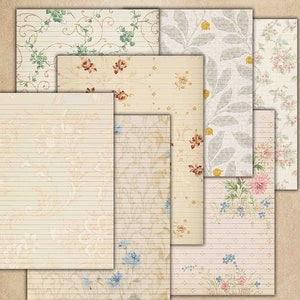 Floral linierte Tagebuchseiten, druckbares Tagebuch, druckbare Papiere, Vintage-Tapete, Notizbuchpapier, Junk-Journal-Papiere, linierte Blumenseiten