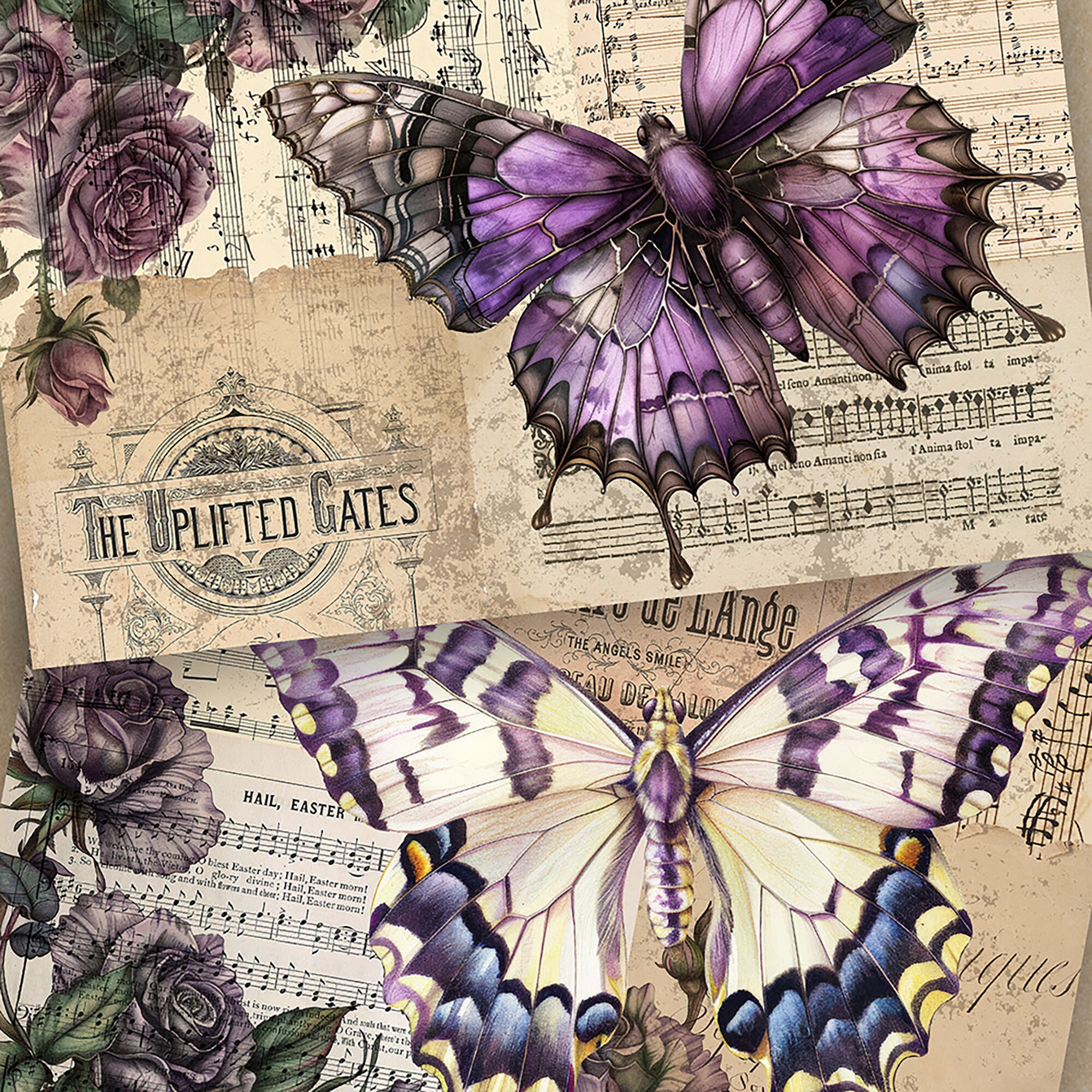 Butterfly Collage Junk Journal Pages, Digital Floral Collage, Ephemera ...