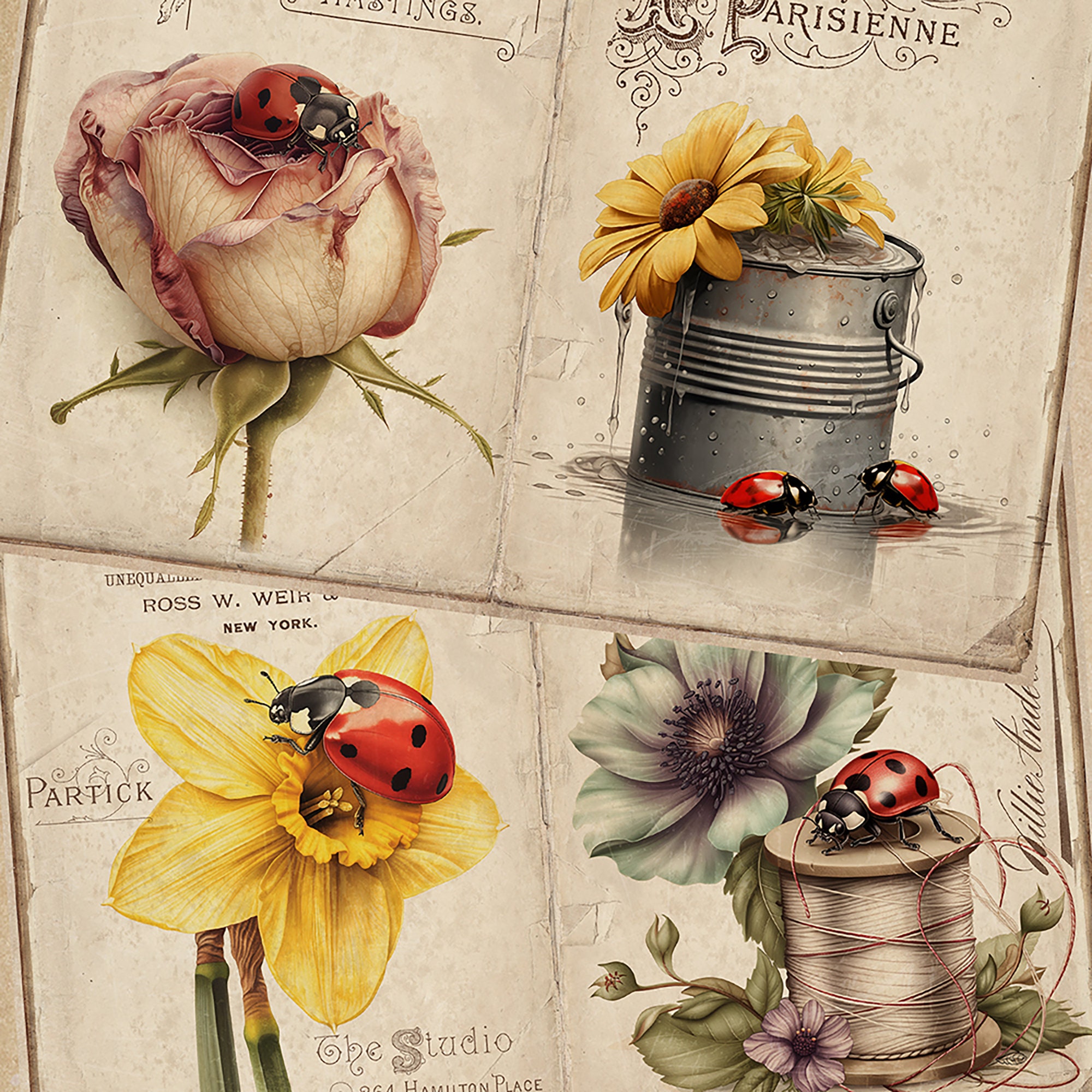 Ladybug Junk Journal Pages, Garden, Printable Journal, Ephemera Digital ...