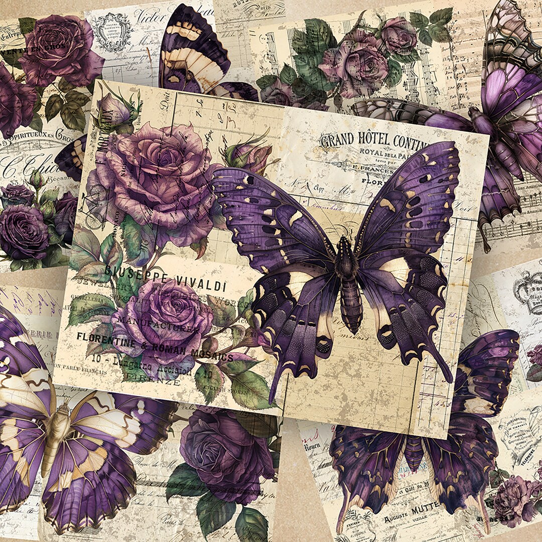 Butterfly Collage Junk Journal Pages, Digital Floral Collage, Ephemera ...