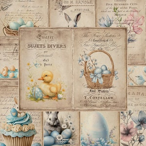 Pagine del diario spazzatura di buona Pasqua, coniglietto pasquale, diario stampabile, coniglio, set di documenti digitali effimeri, journaling spazzatura, album primaverile