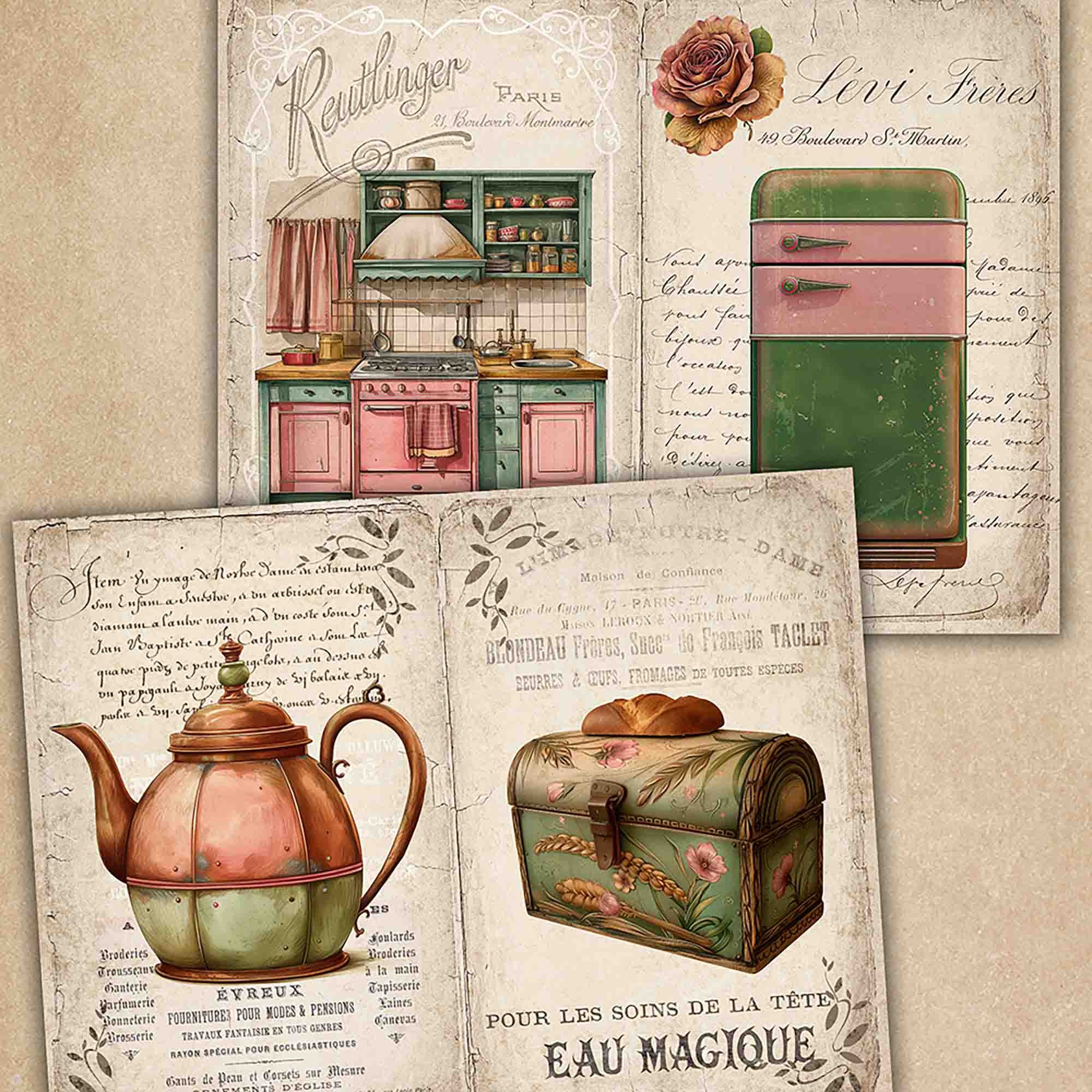 Old Kitchen Junk Journal Pages, Printable Journal, Ephemera Digital ...