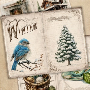 Acogedor kit de diario basura de invierno, vacaciones, diario imprimible de Navidad, conjunto de artículos digitales efímeros, diario basura, diciembre, álbum de recortes de invierno
