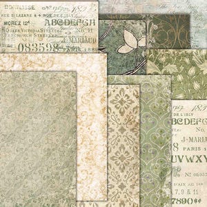 Sage Green Papers, Diário para impressão, Papéis de colagem, Papéis para impressão, Diário de lixo verde, Papéis vintage para impressão, Diário de lixo para impressão
