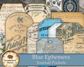 Blue Pockets, Ephemera Junk Journal Kit, Printable Ephemera, Pockets, Ephemera, Junk Journal, Tags, Labels, Vintage Inspired