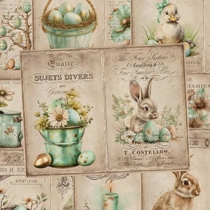 Happy Easter Junk Journal Pages, Conejito de Pascua, Diario imprimible, Conejo, Conjunto de papeles digitales efímeros, Diario basura, Primavera de álbumes de recortes