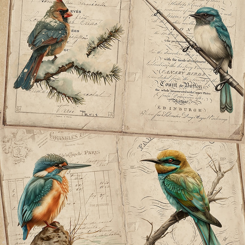 Birds Junk Journal Pages, Garden, Printable Journal, Ephemera Digital ...