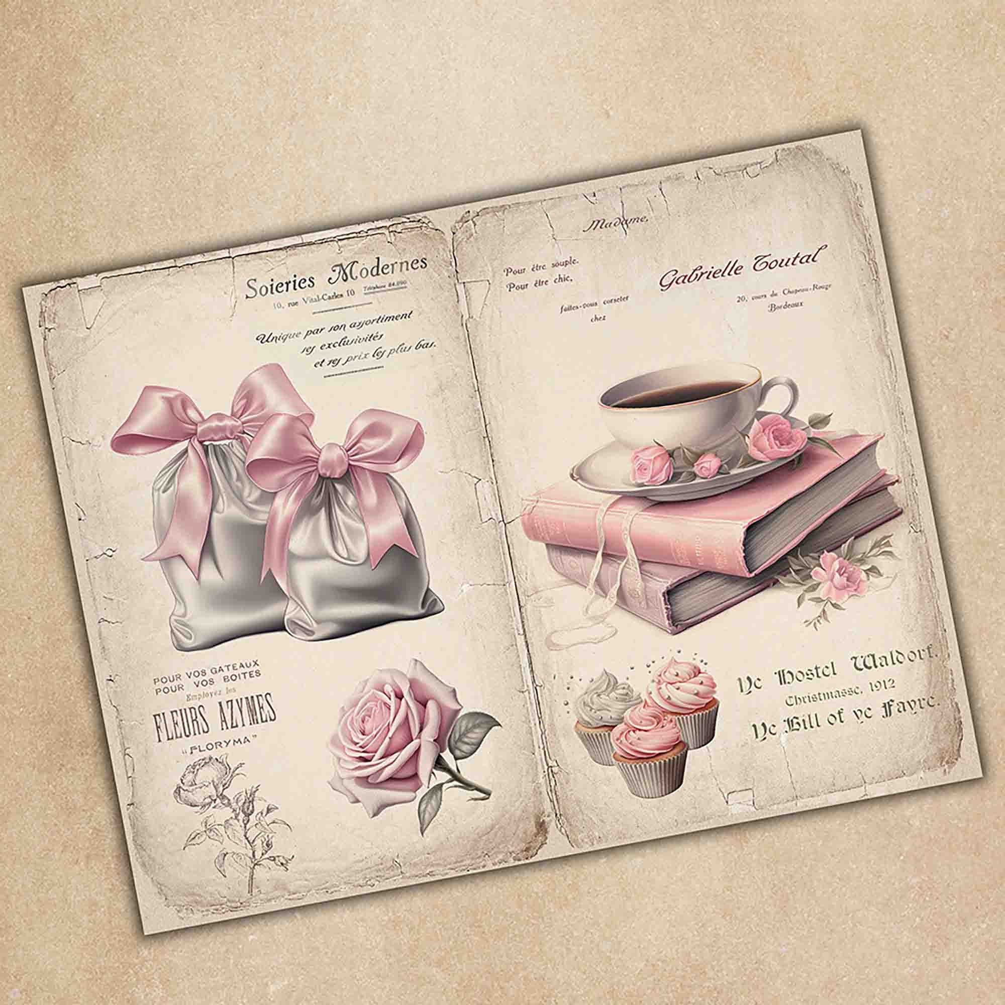 Day in Pink Junk Journal Pages, Printable Journal, Ephemera Digital ...