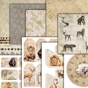Safari Adventure AGGIUNGI Kit, diario spazzatura, animali safari africani, diario spazzatura stampabile, effimeri digitali, album effimeri animali selvatici