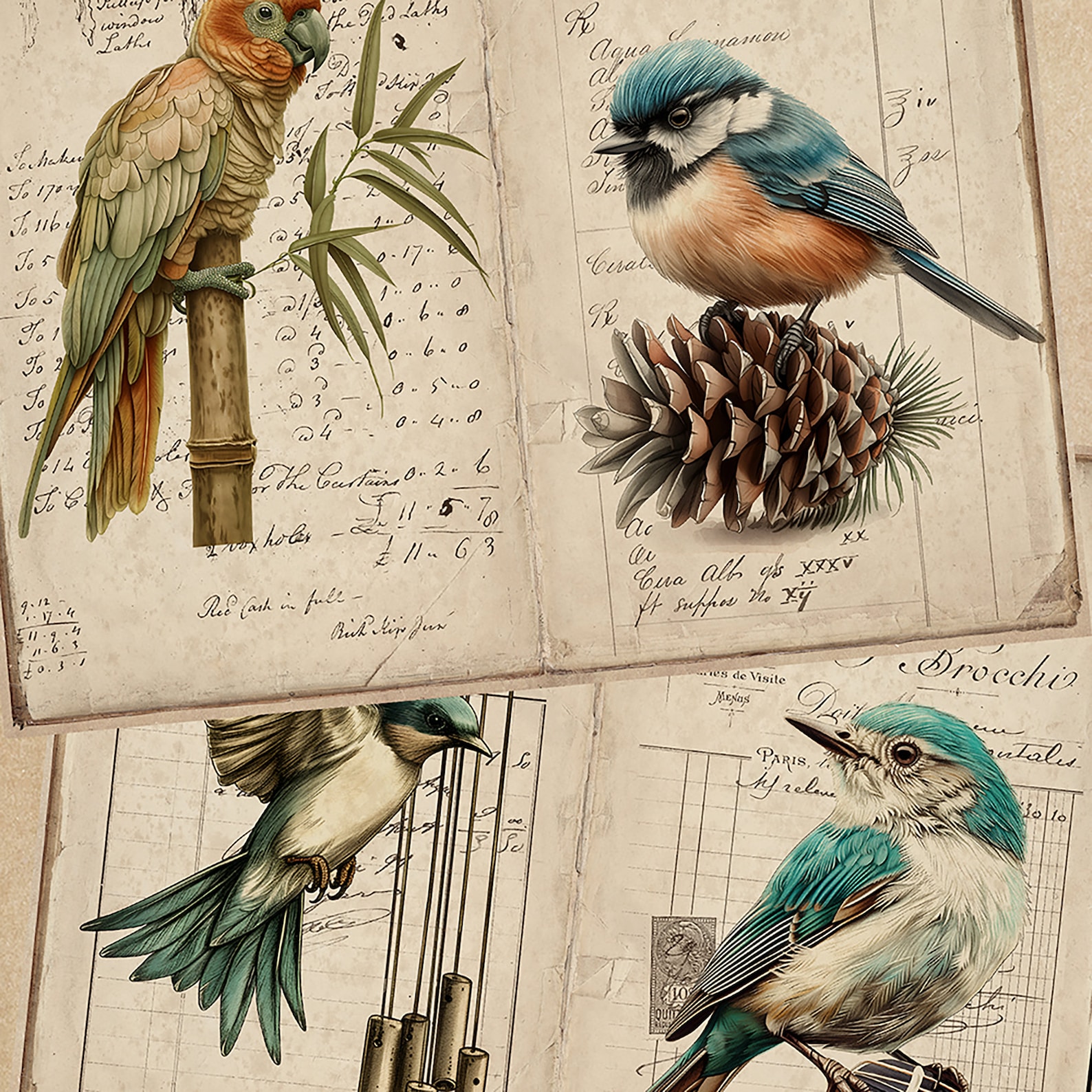 Birds Junk Journal Pages, Garden, Printable Journal, Ephemera Digital ...