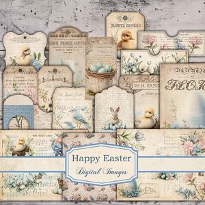 Happy Easter ADD ON, Junk Journal Pages, Easter Bunny, Ephemera, Easter Tags, Ephemera Digital Papers Set, Junk Journaling, Scrapbook Spring